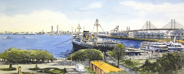 ◇ 織田義郎 『 横浜港と氷川丸（2） 』 銅版画＋手彩色 2026年最新