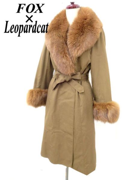 美品◇襟・袖FOX ベルト・レオパードキャットライナー付 コート