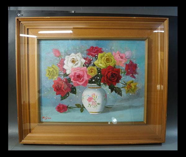 美術品・アンティーク・コレクション 児島年男 油彩画 花瓶の花