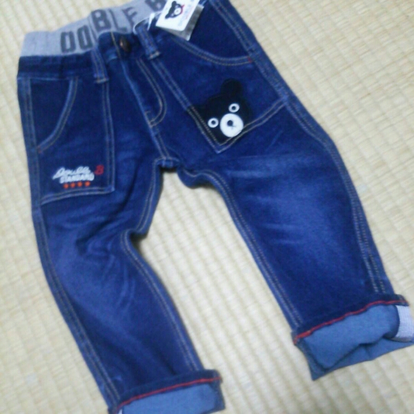 新品DOUBLE.B☆デニム風ストレッチパンツ100☆1スタ送料無料