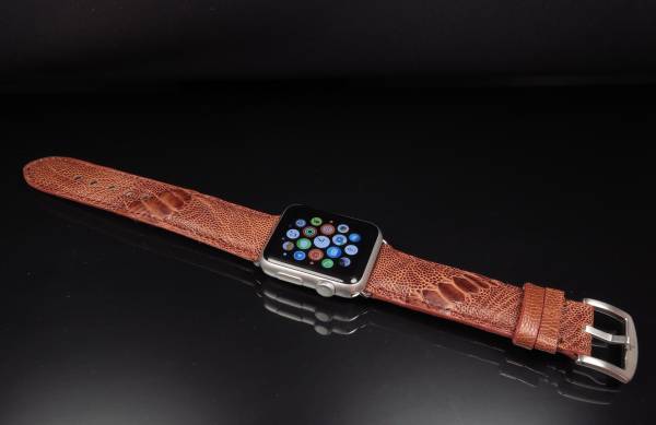 Apple Watch 42mm オーストリッチ 本革ベルト ハンドメイド 薄茶