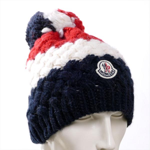 モンクレールMONCLERアルパカ混ニットキャップ777紺白赤