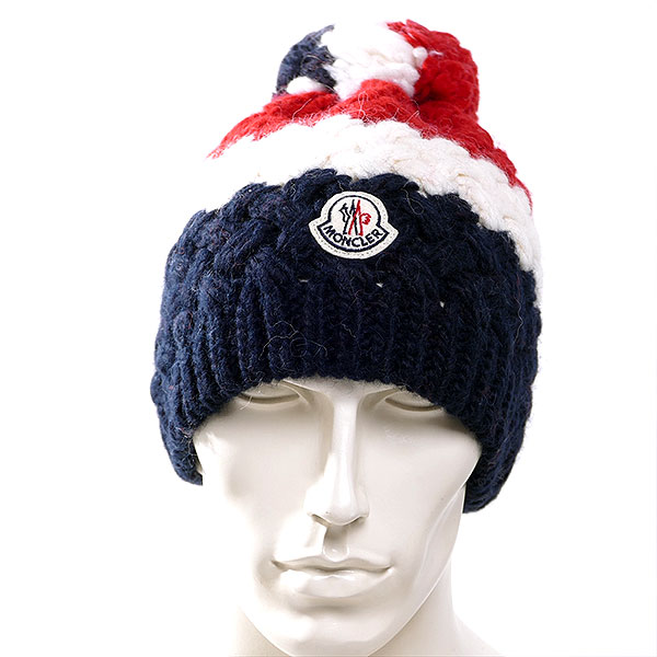 モンクレールMONCLERアルパカ混ニットキャップ777紺白赤