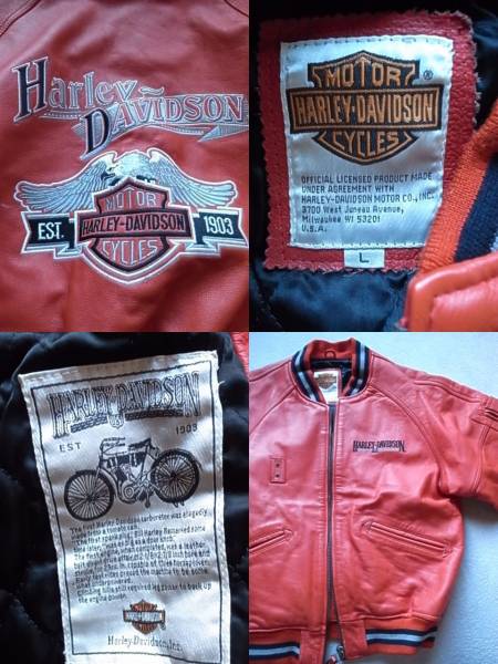 ハーレーダビットソン　オールレザー　スタジャン　革　刺繍Ｌ