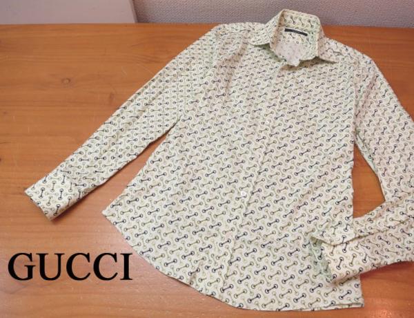 良品■イタリア製 GUCCI グッチ 総柄 長袖シャツ メンズ 本物