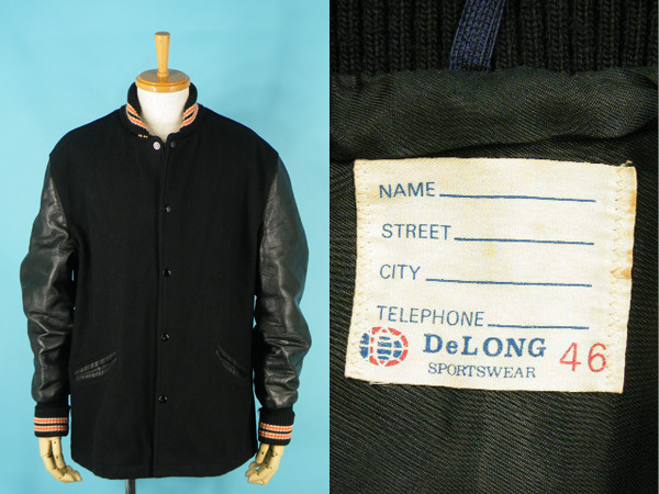 70's De LONG デロング 袖革スタジャン ロング丈 Size 46 #3877