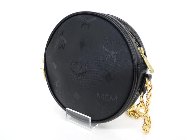 免税 通販 【1円】MCM タッセル付チェーンミニバッグ レザー×PVC 黒