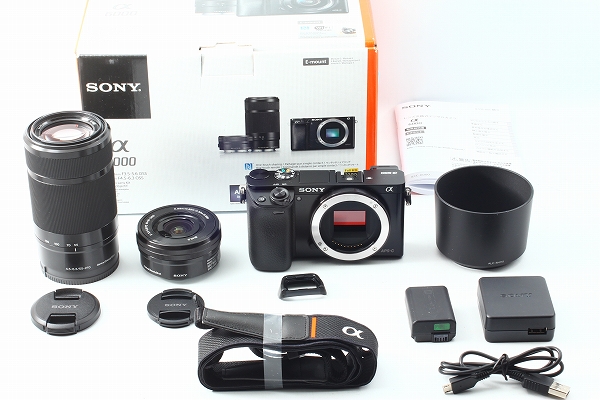 極上品 SONY α6000 ブラック ILCE-6 ダブルレンズ 元箱 @1042 カメラ