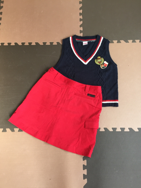 ニットベスト×ビビッドスカート レディース ゴルフ サイズL