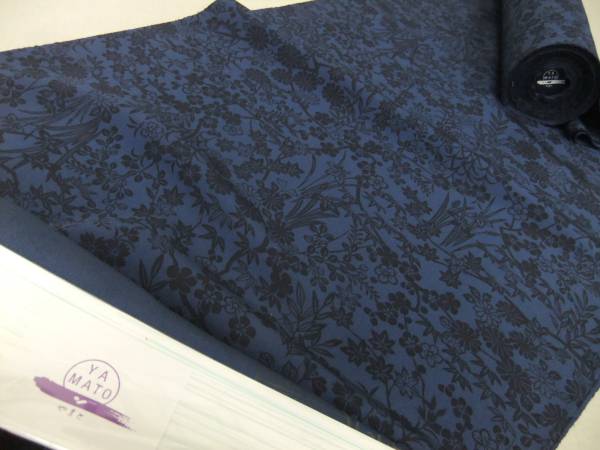 ★藍染に草花尽くし【正絹縮緬地小紋反物】