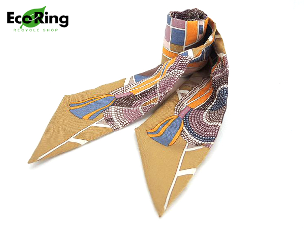 1円 エルメス マルチカラーデザイン シルク ツイリー AL282