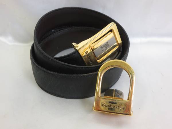 バーバリー Burberry メンズベルト 黒×金系 中古27大04