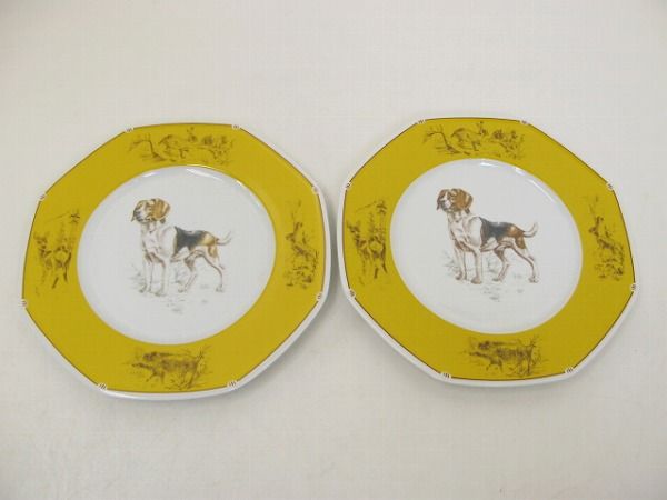160i3○HERMES Chiens courants＆Chiensビーグルプレート2枚○8E