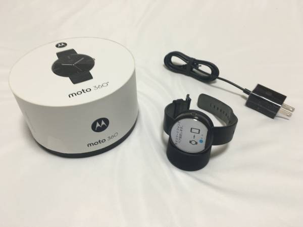 中古 Motorola スマートウォッチ moto360 ブラックレザー