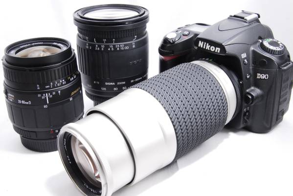 初心者 ニコン Nikon D90 300mm望遠 レンズ3本 元箱付 価格明記 Nikon