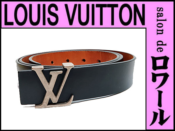 美品 ヴィトン LVイニシアル レザー メンズ ベルト ブラック*ETC