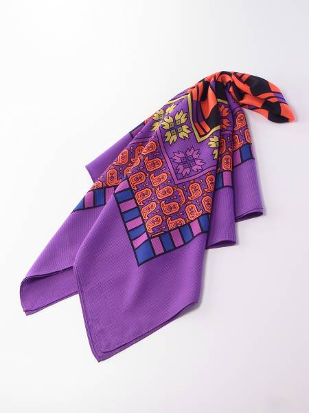 M1787*Loulou de la Falaise*レトロ柄◎総シルク/大判スカーフ