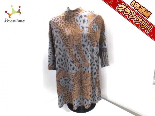 イタリヤ チュニック 13 レディース 美品 グレー×マルチ