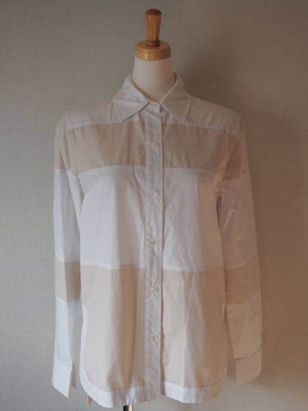 10 CROSBY DEREK LAM 10クロスビーデレクラム 切り替えボーダー ブラウス シャツ ベージュ 白 ホワイト タグ付き