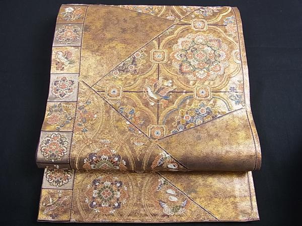 ■六通柄袋帯　鳳凰　切り嵌め　華正倉院文様　引箔　金糸 ｋ672