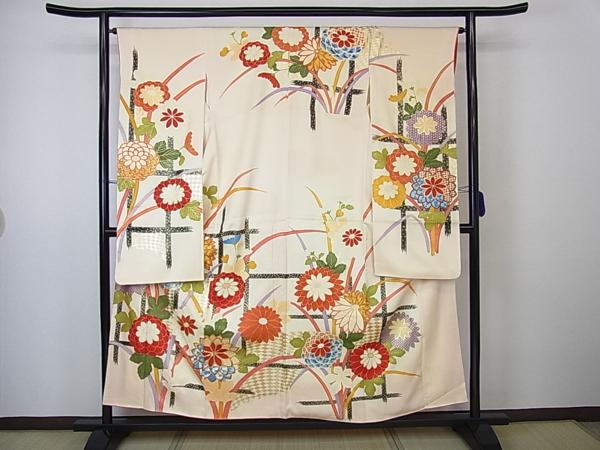 平和屋特選着物■豪華振袖　駒刺繍　菊尽くし　金彩　ｋ635
