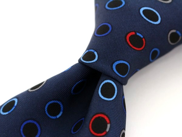 1円 良品 シャネル CHANEL チェーン 水玉ドット柄 ネクタイ 紺