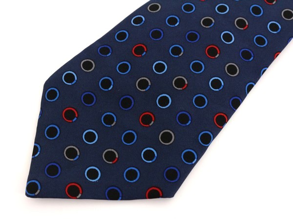 1円 良品 シャネル CHANEL チェーン 水玉ドット柄 ネクタイ 紺