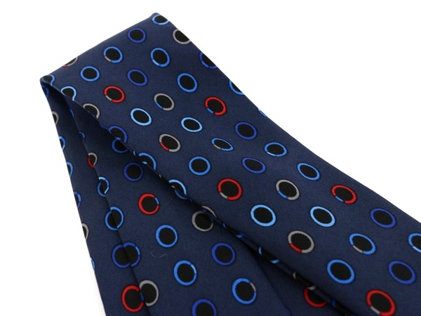 1円 良品 シャネル CHANEL チェーン 水玉ドット柄 ネクタイ 紺