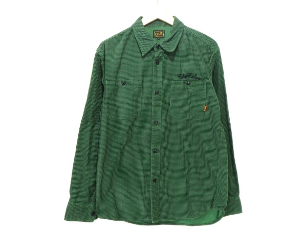 CALEE キャリー 長袖 チェックシャツ 刺繍 緑　M