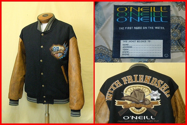 ★美品！O'NEILL オニール★ロゴ刺繍★袖レザースタジャン L ★