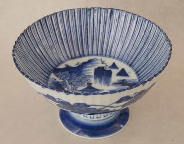 古伊万里染付山水菊図杯洗