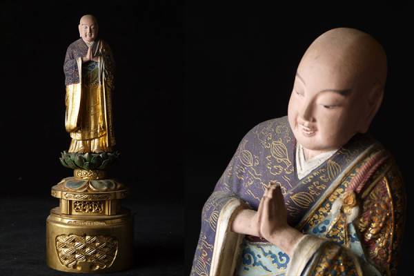 ky36_時代 木彫 彩色 法然上人立像