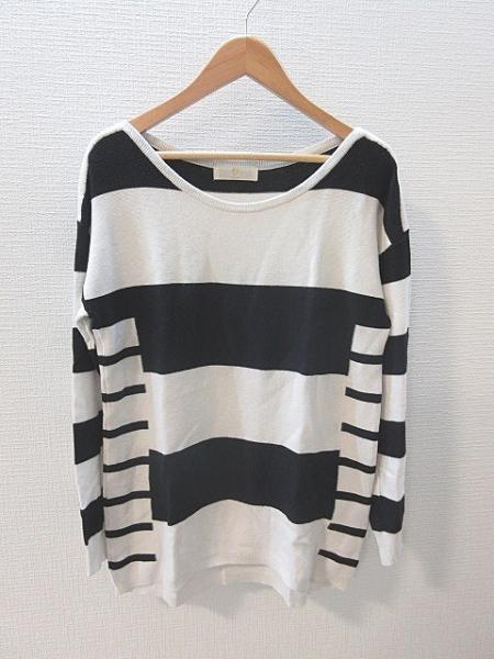 ルスーク Le souk ニット カットソー ボーダー 長袖 白 黒 38