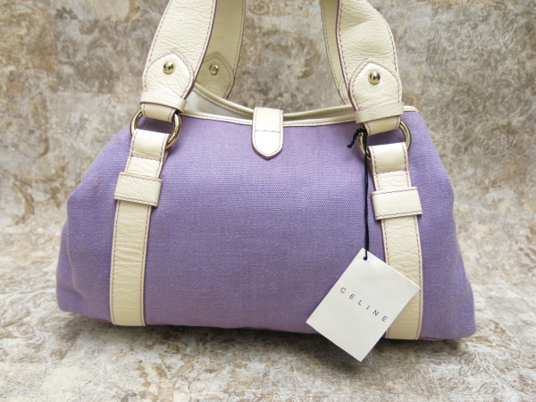 CELINE キャンバス ショルダー バッグ White × Lavender