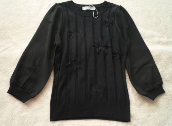 新品！リランドチュール シフォン 花柄 ニット 黒