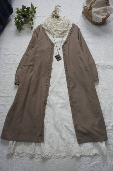 ｓｍ２★USED★綿麻*スカラップレース前開きワンピ*春コート