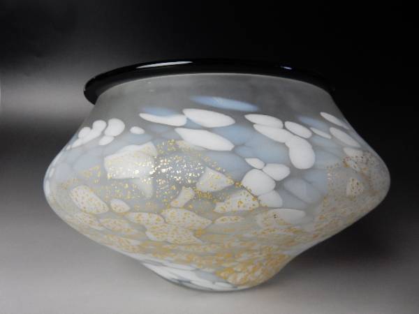 壱□ 岩田糸子作 金彩瑠璃蓋 「水指」□ 茶道具 岩田ガラス 工芸ガラス