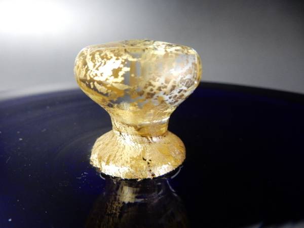 壱□ 岩田糸子作 金彩瑠璃蓋 「水指」□ 茶道具 岩田ガラス 工芸ガラス
