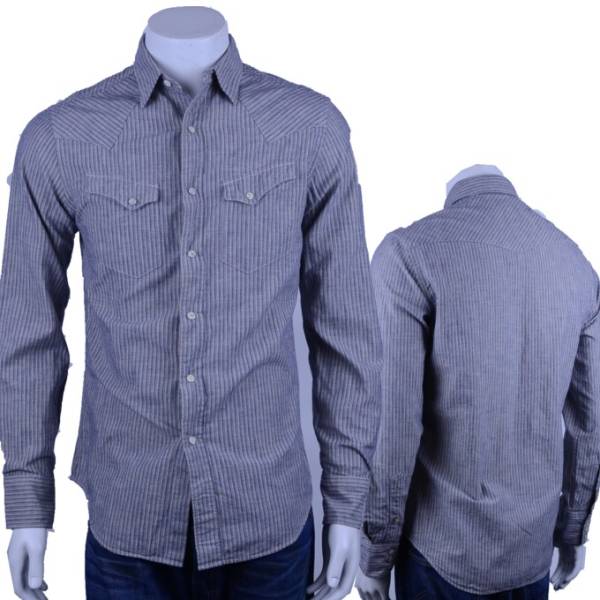 RRL★インディゴ×白ストライプ細身ウエスタンシャツXS