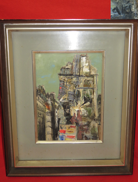 ◆茶禅]絵画　油絵「ポスターのあるビル　F４」大国章夫作　本物