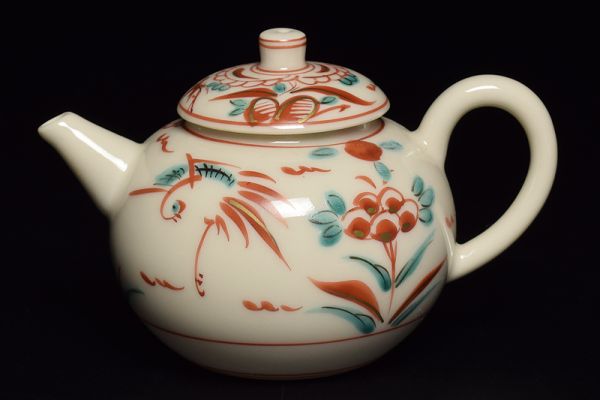 平安晃雲造赤絵後手急須】 京焼煎茶道具茶器茶具茶瓶 アンティーク