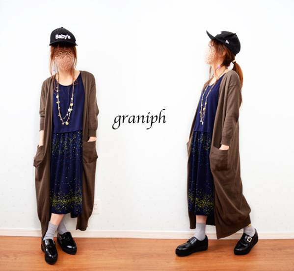 graniph☆紺×星柄切替ロングワンピ☆★