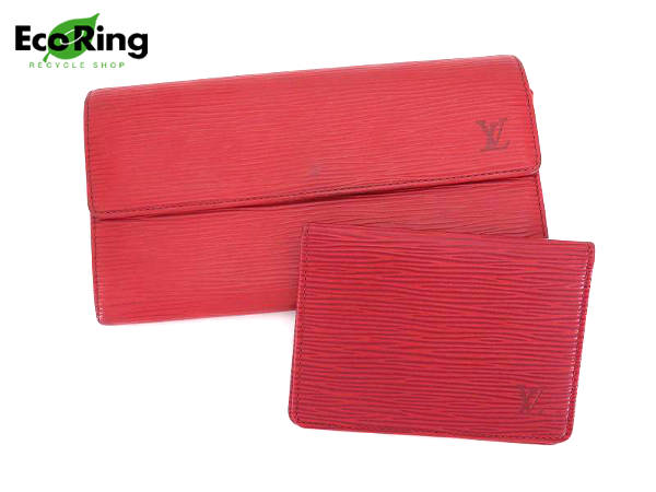 1円 ヴィトン エピ パスケース 長財布 計2点セット 赤 CD402