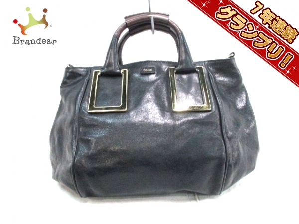 クロエ ハンドバッグ 美品 エテル 黒×ダークブラウン レザー