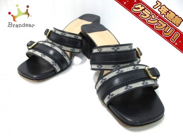 ルイヴィトン ミュール 34 1/2 レディース ダークネイビー×白