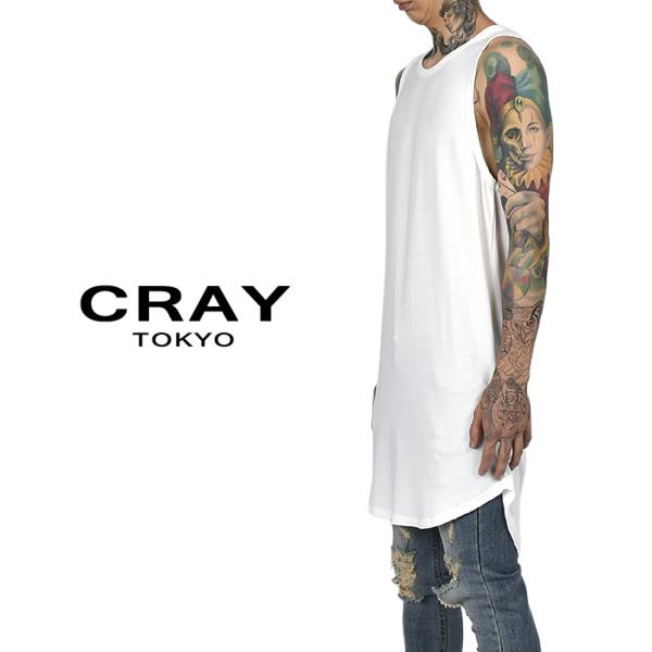 (M)CRAY TOKYO WHITEラウンドカットロング丈タンクトップ新品