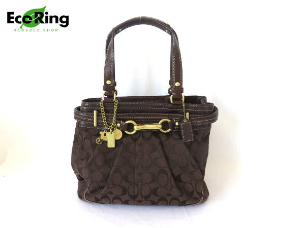 1円 コーチ 12467 シグネチャー ショルダーバッグ 茶色 BF044