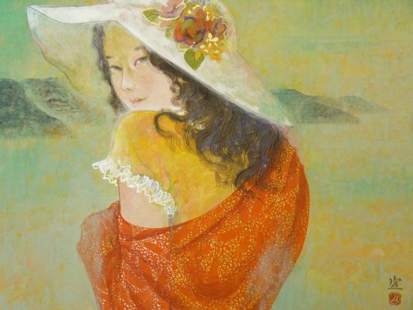 【都屋】片岡宣久「南にて」P10号日本画 共シール 真筆保証品