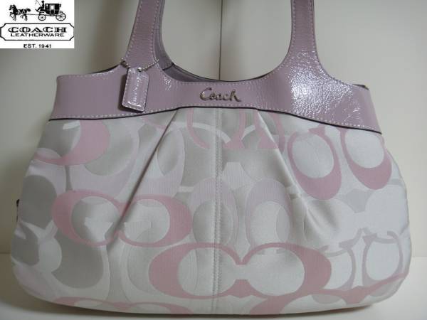 1円☆超美品☆COACHコーチシグネチャートートバッグ☆ピンク☆
