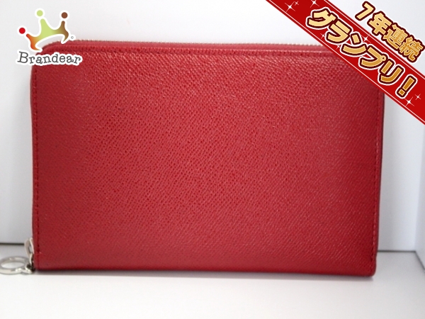 ブルガリ 長財布 美品 レッド ラウンドファスナー レザー